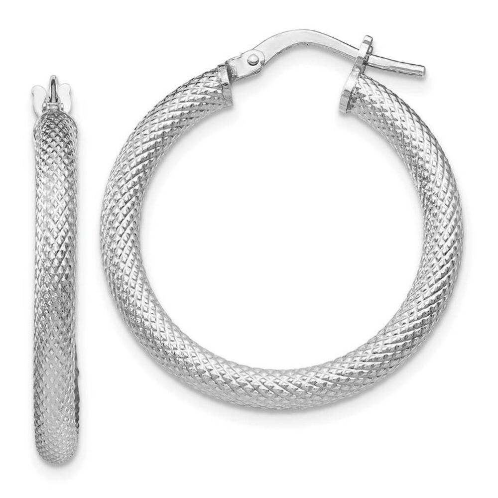 3mm Textured Sterling Silver Round Hoop Earrings, 25mm (1 in)